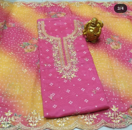 Blended Tussar Suit with Marodi Work and Bandhani Dupatta
